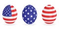 Set of Easter eggs in the colors of the American flag. Vector 3d icons. Festive illustration for your design. Royalty Free Stock Photo