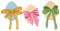 Set of Easter Eggs with Coquette Bow Ribbon. Elegant Easter Egg Collection. Cute Aesthetic Colorful Holiday Vector