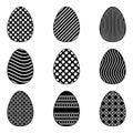 Set Easter eggs with different pattern on white background. Black icons collection for your design Royalty Free Stock Photo