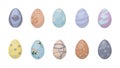 Set of Easter eggs different patterns on white background. Vector illustration of Easter eggs with texture, ornaments and