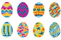 Set of easter eggs with different textures on a white background. Royalty Free Stock Photo