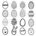 Set of Easter eggs. Egg icons collection in doodle style. Hand drawn Easter eggs.