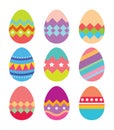 Set of easter eggs flat design on white background. Royalty Free Stock Photo