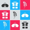 Set Easter eggs, Gift box and Willow leaf icon. Vector Royalty Free Stock Photo