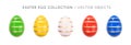 Set of Easter eggs in green, yellow, white, red, blue colors. Shiny Easter Egg with Gold Stripes. Realistic eggshell isolated on Royalty Free Stock Photo