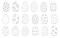 Set of Easter eggs with hand drawings. Vector outline black