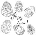 Set of easter eggs. Hand drawn decorative elements in vector. Pattern for coloring. Black and white pattern