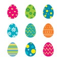 Set of easter eggs isolated in white background. Vector modern new design with different colors and patterns Royalty Free Stock Photo