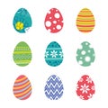 Set of easter eggs isolated in white background. Vector modern new design with different colors and patterns Royalty Free Stock Photo