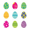 Set of easter eggs isolated in white background. Vector modern new design with different colors and patterns Royalty Free Stock Photo
