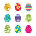 Set of easter eggs isolated in white background. Vector modern new design with different colors and patterns Royalty Free Stock Photo