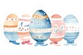 A set of Easter eggs in pastel colors and watercolor painting techniques, isolated on a white background Royalty Free Stock Photo