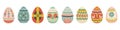 Set of Easter eggs in Scandi folk style with hand drawn ornamental patterns Decorative vector illustrations with textured details Royalty Free Stock Photo