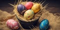 Set of Easter eggs on straw