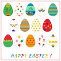Set of Easter eggs on white background. Happy Easter card. Flat design