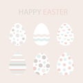 Set of Easter eggs. Zigzags, stripes, flowers, hearts, dots, waves pattern.