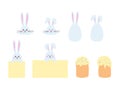 Set of Easter elements. Decorative illustrations - eggs, rabbits, Easter bunnies, text templates and Easter cupcakes