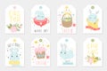 Et of Easter gift tags and labels with cute cartoon characters and type design