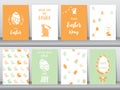 Set of Easter greeting cards,template,rabbits,eggs, cute,Vector illustrations