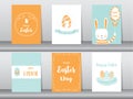 Set of Easter greeting cards,template,rabbits,eggs,Vector illustrations