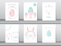 Set of Easter greeting cards,template,rabbits,eggs,Vector illustrations