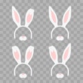 Set of Easter mask with rabbit ears isolated on transparent checkered, illustration. Cartoon Cute Headband with Ears