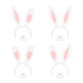 Set of Easter mask with rabbit ears isolated on white background, illustration. Cartoon Cute Headband with Ears Holiday Set. Flat