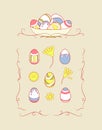 Set of Easter objects with ornament. Royalty Free Stock Photo
