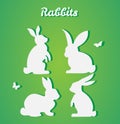 Set of Easter rabbits. Vector silhouette. Paper art and craft st Royalty Free Stock Photo
