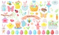 Set of Easter spring elements. Bunnies, chicks, eggs, flowers, butterflyes and other. Perfect for scrapbooking, greeting card, Royalty Free Stock Photo