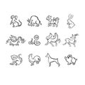 Set of Eastern horoscope Symbols, line symbol of the year, outline vector illustration