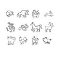 Set of Eastern horoscope Symbols, line symbol of the year, outline vector illustration