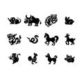 Set of eastern horoscope symbols silhouettes vector illustration