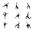 Set of Easy Gymnastic Poses Silhouette