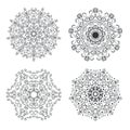 Set easy Mandalas with spirals and curlicues. Mandala flowers coloring on white background.