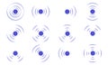 Set echo sonar waves. Blue radar symbols on sea and ultrasonic signal reflection. Collection icon detect and scan vibration or Royalty Free Stock Photo