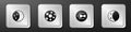 Set Eclipse of the sun, Full moon, Pisces zodiac and icon. Silver square button. Vector Royalty Free Stock Photo