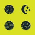 Set Eclipse of the sun, Planet Earth, Jupiter and Moon and stars icon. Vector Royalty Free Stock Photo