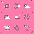 Set Eclipse of the sun, Sun and cloud weather, Sunset, Moon stars, Cloud and icon. Vector Royalty Free Stock Photo