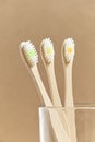 Set of eco bamboo toothbrushes in a cup. Sustainable lifestyle, zero plastic