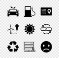 Set Eco car concept drive, Petrol or Gas station, Address book, Recycle symbol, Customer care server, Sad smile, Light