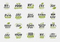 Set of eco food friendly and organic labels. Vegan, ecology icons. Vector