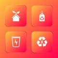 Set Eco friendly house, Tag with recycle, Lightning trash can and Battery icon. Vector