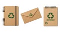 Eco-friendly stationery set featuring recycled paper and green recycle symbols Royalty Free Stock Photo