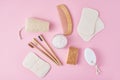 Set of eco friendly personal hygiene objects on a pink background. Zero waste beauty concept Royalty Free Stock Photo