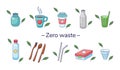 Set of eco friendly tableware items. Zero waste concept. vector illustration in cartoon style