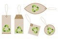 Set of eco friendly tags on craft paper with rope. Bio recycled isolated vector set.