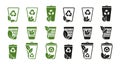 Set of eco garbage line icon. Green and black recycling, eco friendly and environmental management system. Template trash can with Royalty Free Stock Photo