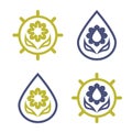 Set of eco logos of a flower, sun and water drop.