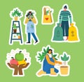Set of eco save environment pictures. People taking care of planet collage. Zero waste, think green, save the planet Royalty Free Stock Photo